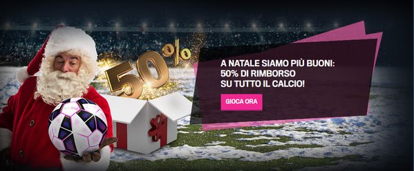 Gazzabet offre a Natale il 50% di rimborso sul calcio